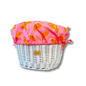 Wiklinowy koszyk na rower biały z wkładem wodoodpornym (soczyste pomarańcze)