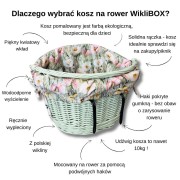 Wiklinowy kosz na rower w kolorze oliwkowym z wyścieleniem w oliwkowa łączka