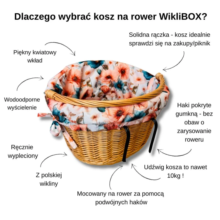 Wiklinowy koszyk na rower z wyścieleniem naturalny