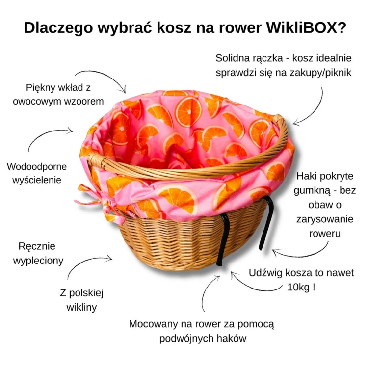Wiklinowy koszyk na rower z wyścieleniem naturalny