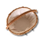 Koszyk na rower naturalny na haki ze skórzanymi dodatkami i bawełnianym wyścieleniem