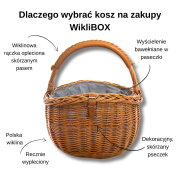 Wiklinowy kosz na zakupy ze skórzanymi dodatkami i bawełnianym wyścieleniem