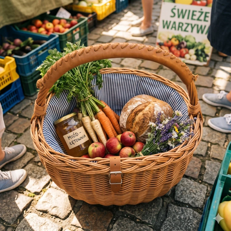 Wiklinowy kosz na zakupy ze skórzanymi dodatkami i bawełnianym wyścieleniem